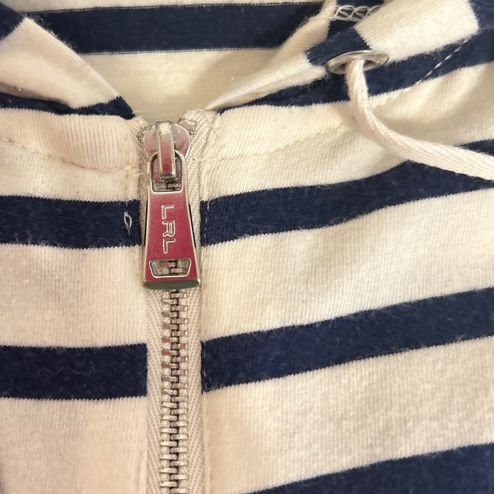 Lauren Ralph Lauren Active Navy White Striped Quarter Zip Hoodie Womens LRL - Picture 7 of 10